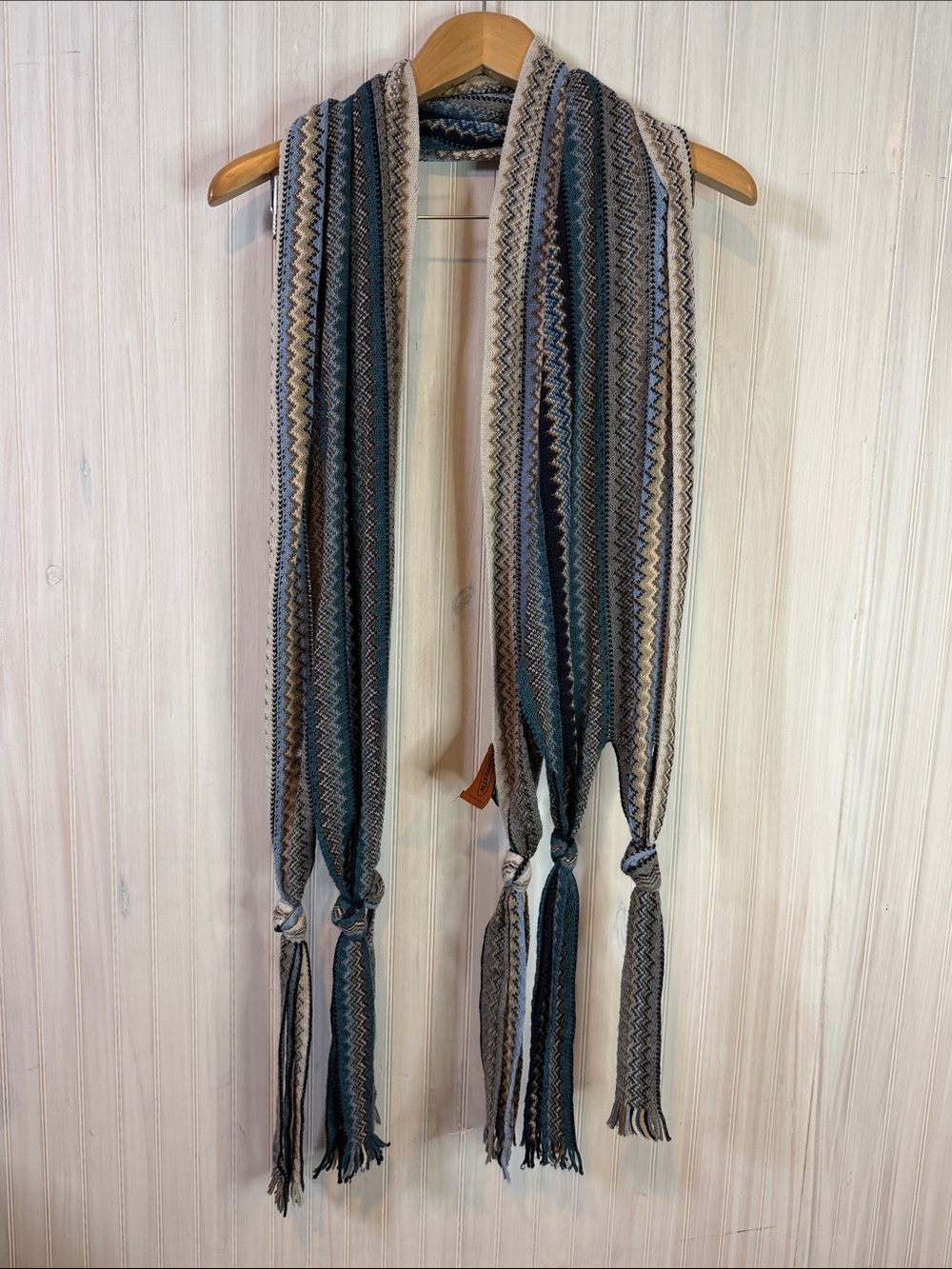 MISSONI WOOL ZIG ZAG FRINGE SCARF